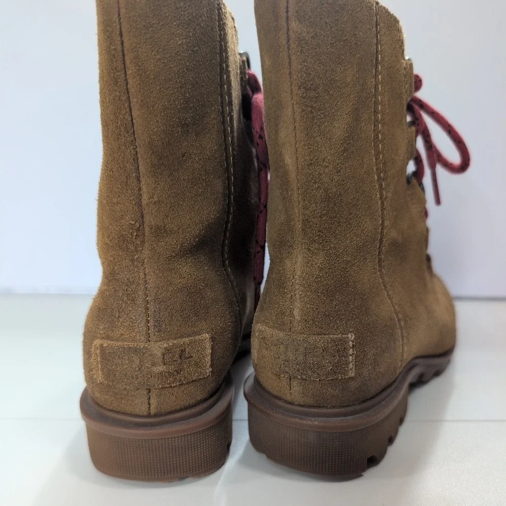 Sorel Lennox Lace Waterproof Suede Boots Elk Brown LL3652-286 Womens 6.5